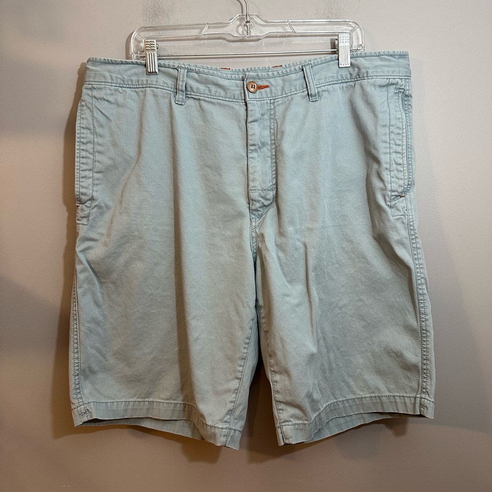 Tommy Bahama Flat Front Relax 100% Cotton Shorts Light Blue Orange Logo Size 38